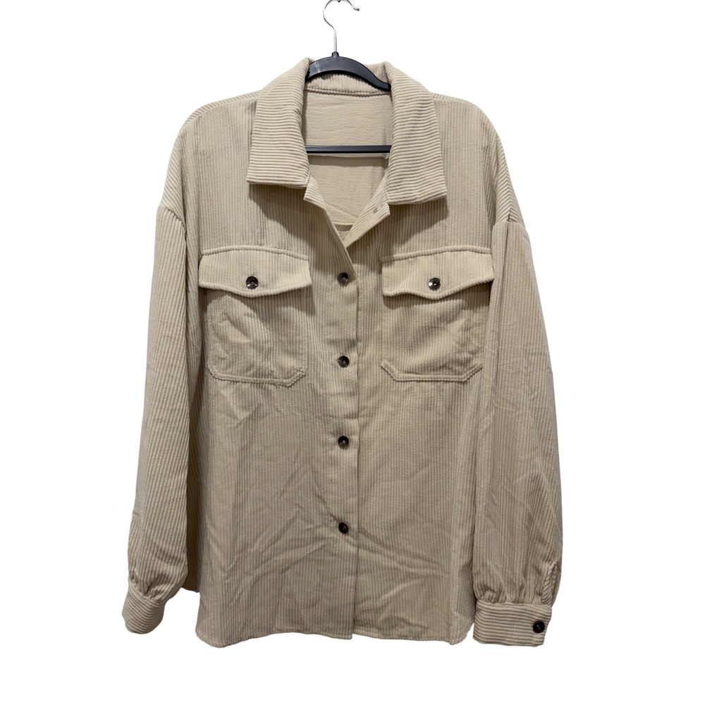SHEIN Women Cream Corduroy Button Down Shacket Jacket Beige Size L